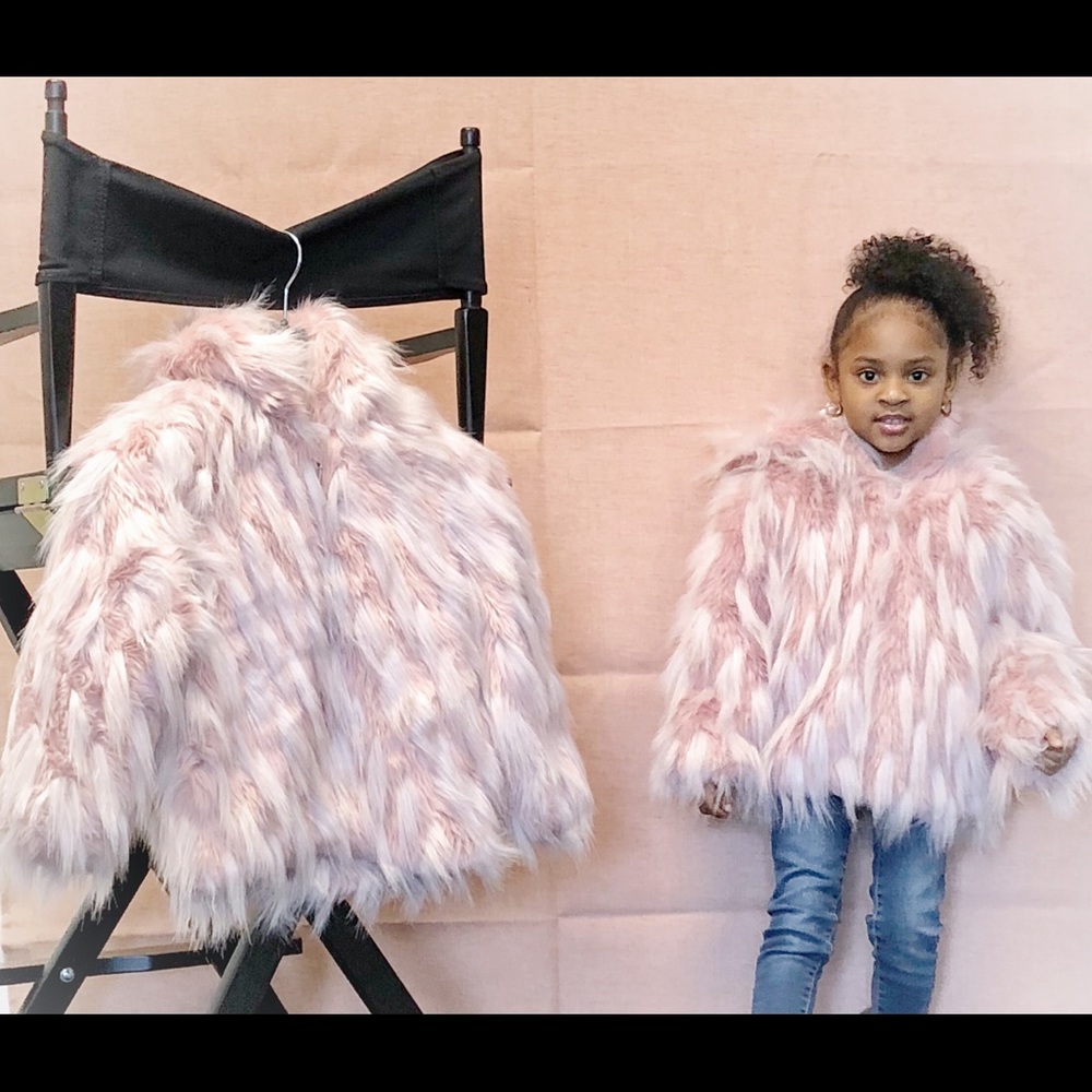 Little girls baby pink fur bomber jacket